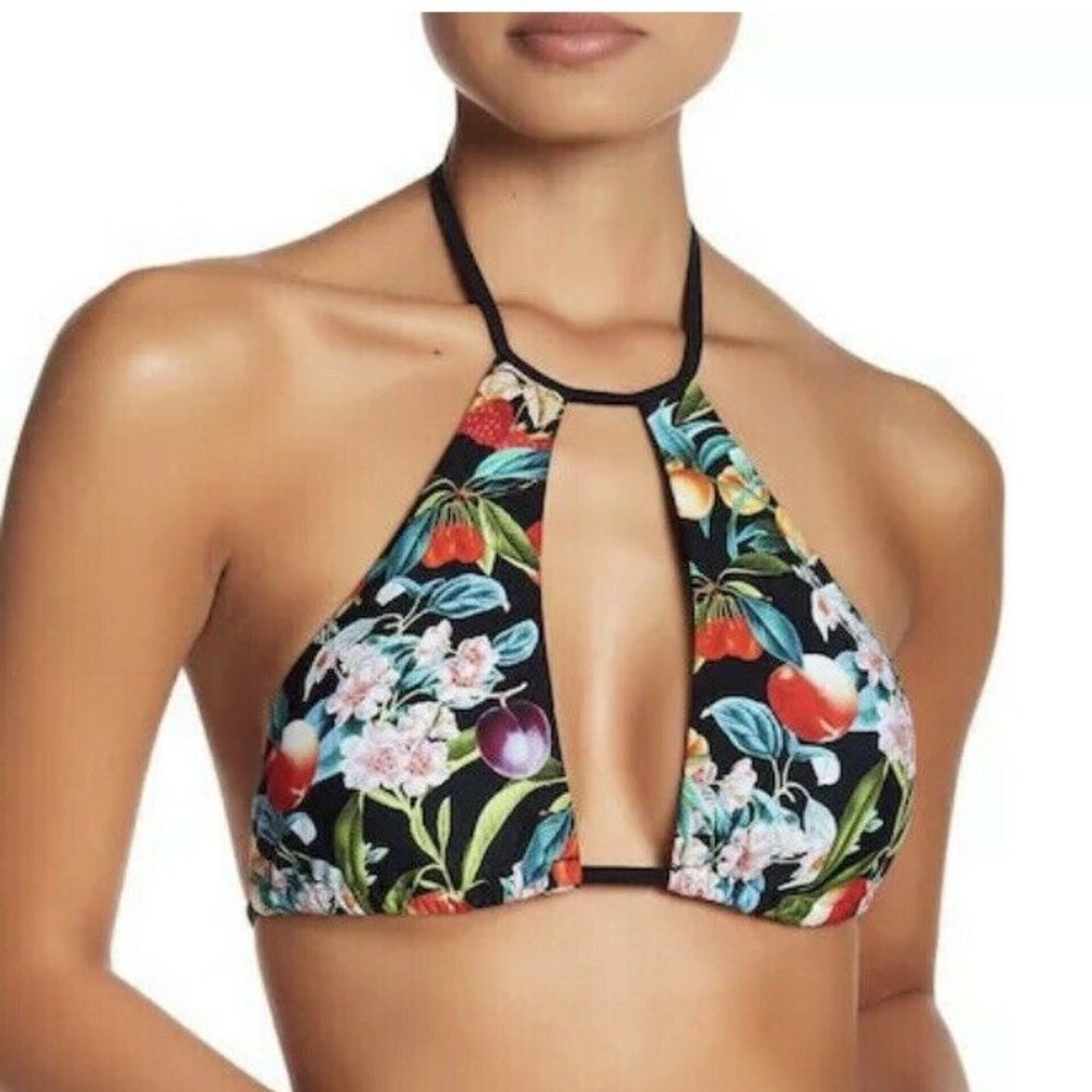NWT Nanette Lepore Women's Atilan Cherry High Neck Bikini Swim Top XS